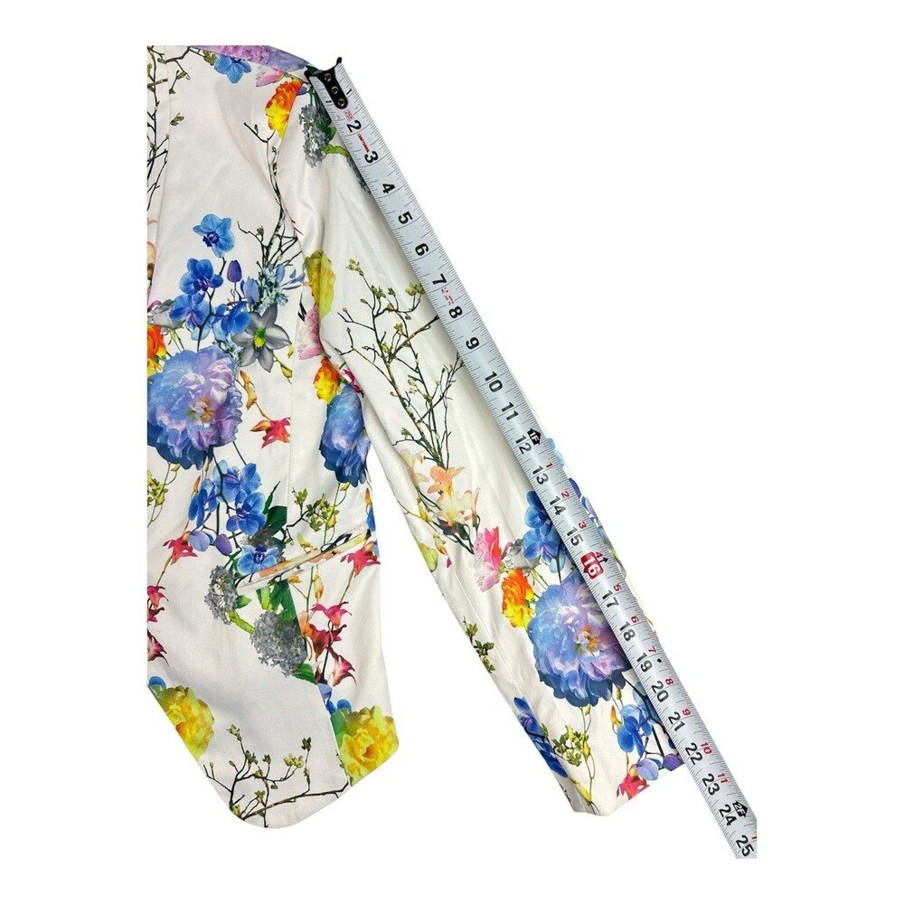 OVI Floral Blazer Skirt Suit Set Women’s Medium White Multicolor Cotton Stretch - Picture 8 of 14